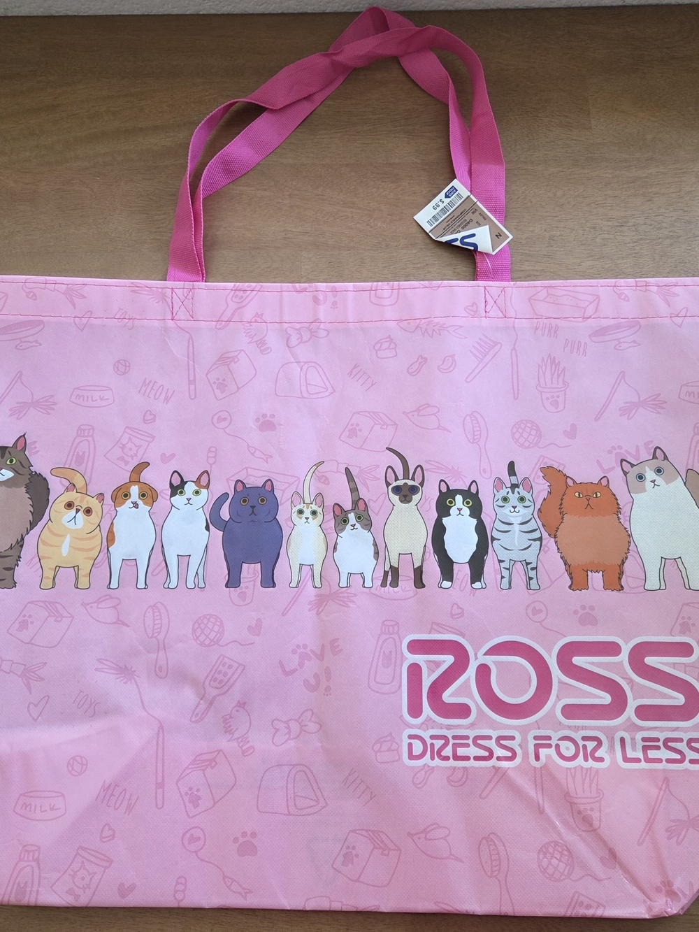 Ross Pink Cat Reusable Tote Shopping Bag NWT